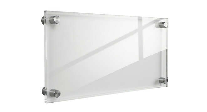 Clear acrylic panel with metal standoffs isolated on transparent background