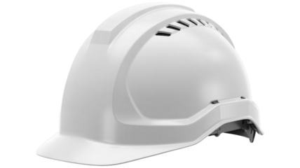 Modern white construction helmet for safety and protection on the job site with transparent background