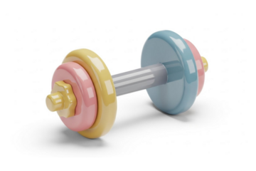 - clean 3D dumbbell icon, soft pastel colors, glossy finish, smooth shadows, isolated on transparent background, ultra high quality, minimal aesthetic