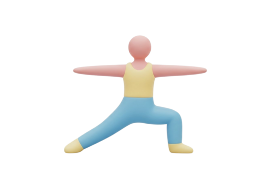 - 3D yoga pose figurine icon, simple rounded style, soft matte texture, pastel tones, transparent background, modern UI icon