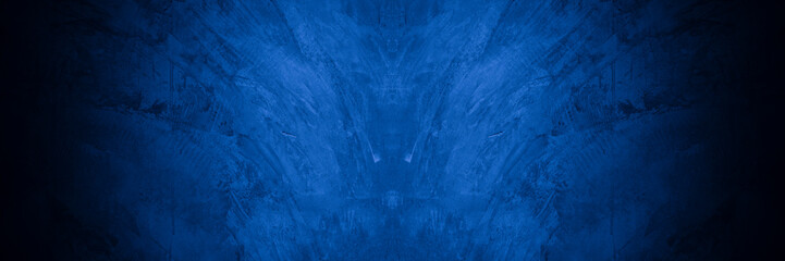 Old wall pattern texture cement blue dark abstract  blue color design are light with black gradient background.