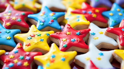 Colorful Star Cookies with Bright Icing