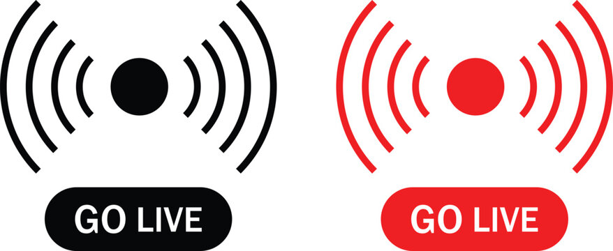 Go live icons set. Start recording and online event signs. Online video broadcast symbols. Social media recording sign