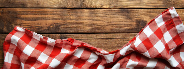 Obraz premium red and white checkered tablecloth on a wooden background
