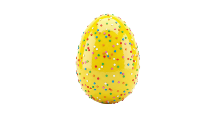 Yellow Easter egg with colorful confetti sprinkles pattern