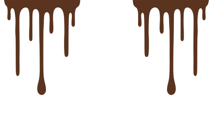 Dripping chocolate on white background. Minimalist melted chocolate dripping on a white background. Melted chocolate drops isolated on white background.