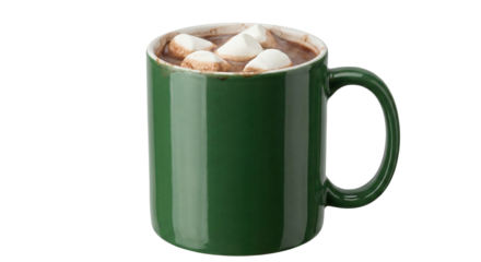 Green mug filled with hot chocolate and marshmallows