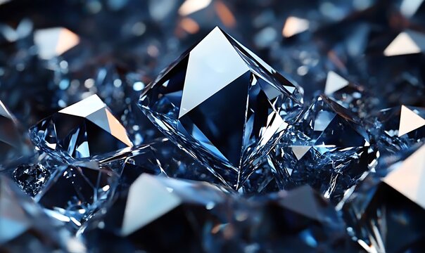 Close up shot of blue color diamond crystals texture with hard shadows and bright light