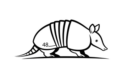 Modern armadillo line drawing with the number 48 for branding, logos, or educational projects