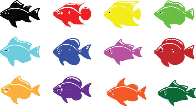 Cute Cartoon Fish Clipart Set – Colorful Blue & Orange Fish Illustrations for Kids Crafts, Stickers, Printables, Aquarium Designs & Marine Art