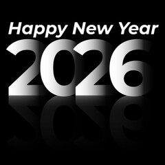 Happy New Year 2026 Silver Gradient Text with Reflection