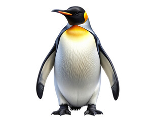 A full-body emperor penguin standing upright, straight-on front view, smooth feather 