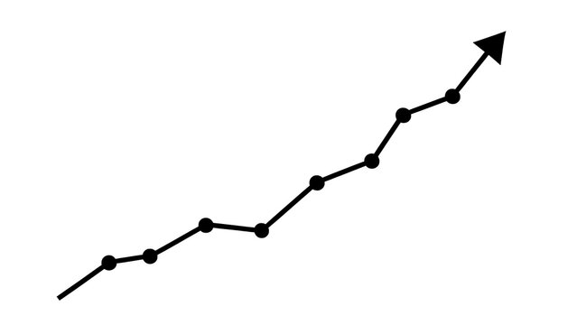 Black line graph with dots showing upward trend and arrow on white background