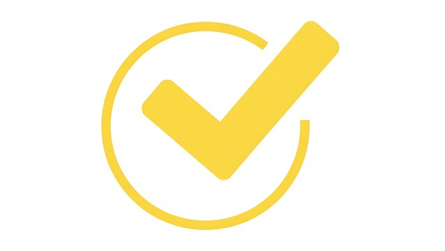 Yellow Check Mark Icon Inside a Circle on a White Background