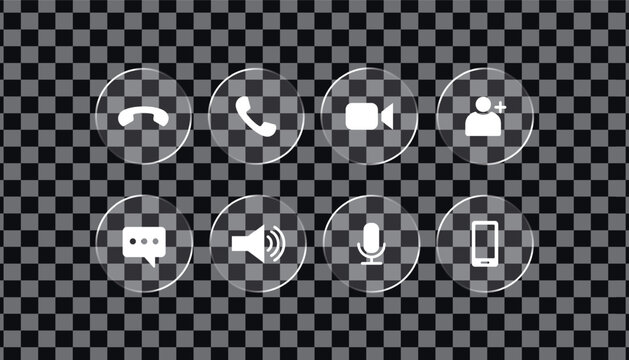 Liquid Glass Vector Elements_Transparent Communication Icons PNG Set | Phone Chat Video Call Buttons