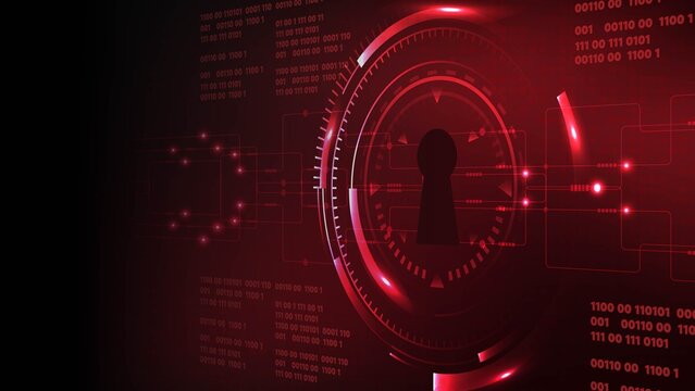 Futuristic digital lock with red highlights and technology interface. Symbolizes security and data protection in the digital age.