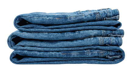 Stack of folded blue denim jeans pants
