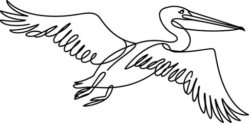 Obraz premium Pelican vinyl ready vector illustration of a flying bird silhouette with wings, ideal for wildlife design and business symbols
