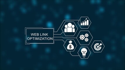 Web Link Optimization concept on Holographic Interface, Visual Screen. virtual network connecting service with graphical icons in various, diverse