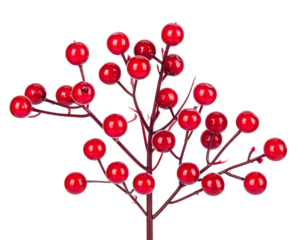 A single artificial botanical stem featuring vibrant glossy red berries on natural br