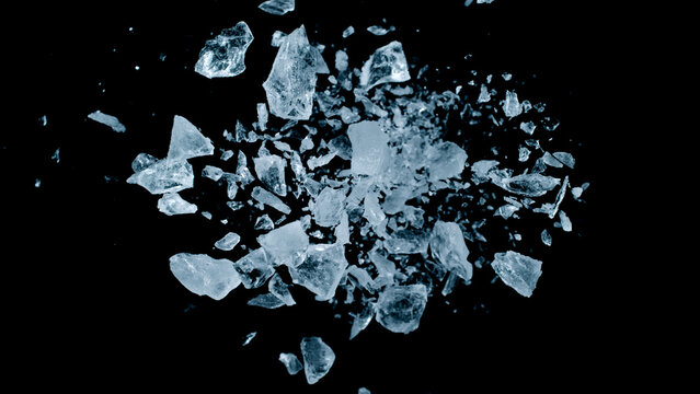 Super Slow Motion of Exploding Ice Shards , Close-up