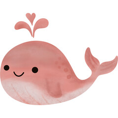 Cute Pink Smiling Whale Character Illustration