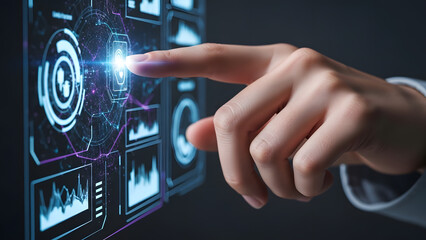 Hand interacting with futuristic digital interface technology