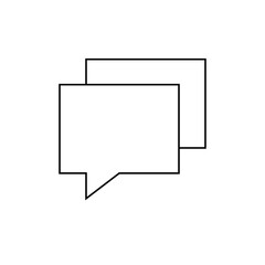 Fototapeta premium Two overlapping speech bubbles with black outlines, one with a pointed tail, set against a white background
