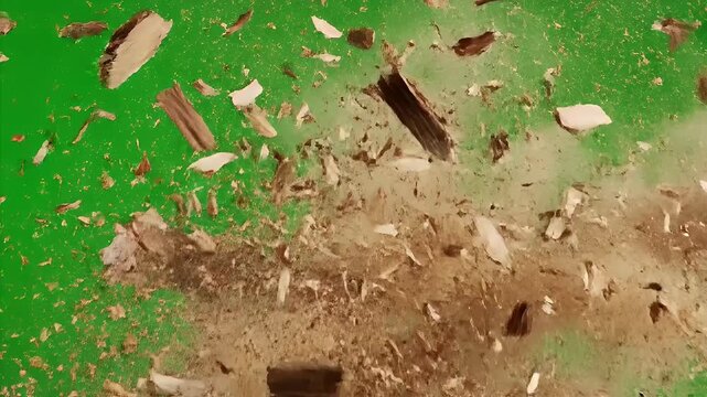 Wooden Plank Exploding in Super Slow Motion on Green Screen.