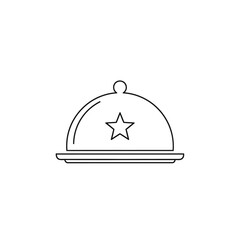 Fototapeta premium Food cover with star line icon restaurant catering service dish plate meal serving tray kitchen cook dinner lunch breakfast menu hotel