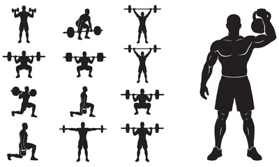 Collection of Strength Training Silhouettes - Barbell, Dumbbell, Kettlebell