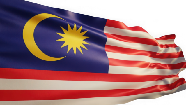 Waving flag of malaysia isolated on transparent background