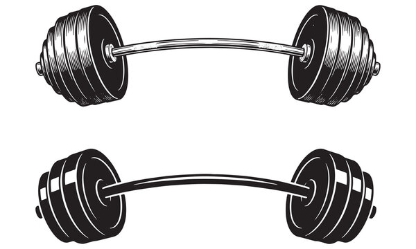 Heavy Barbell Weightlifting Gym Equipment Black and White Illustration