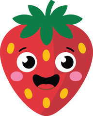Obraz premium Cute strawberry fruit character bold icon, strawberry for children's book, colorful fruit illustration design