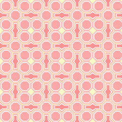 Geometric Octagon Tile Arrangement in Soft Pink and Yellow