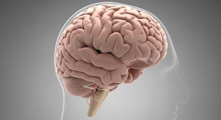Detailed 3d model of human brain hemisphere with visible cerebellum and brainstem anatomy