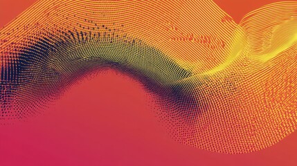 This illustration features a vibrant abstract wave pattern with dynamic lines and gradient colors. It creates a sense of depth and movement against a warm background.