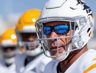 Coach gives instruction on the field during practice before the big game in sunny weather