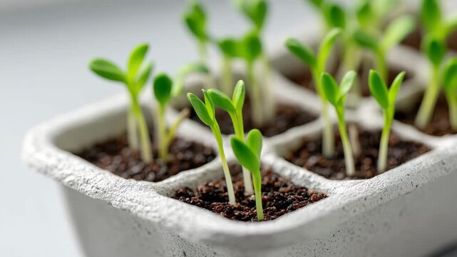 Controlled Seedling Growth in Eco Trays with Moist Fabric Liners and Rich Brown Soil