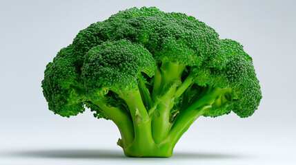 A vibrant, fresh cluster of broccoli stands out with its rich green color and detailed florets, showcasing nature's bounty in a minimalistic setting.