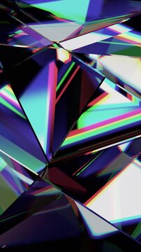 Abstract animation, iridescent glass background, vertical 4k seamless looped video, 3d render