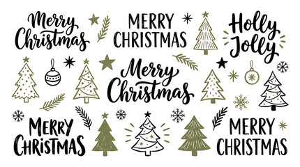 Winter Holidays - cute lettering postcard. Merry Christmas and happy new year - mega set.