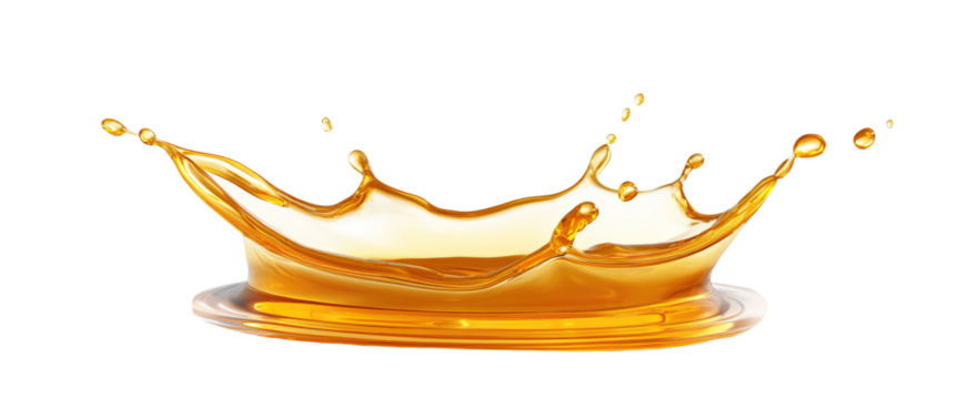 Gold yellow oil liquid splash drop, dynamic motion isolated PNG cutout, transparent background