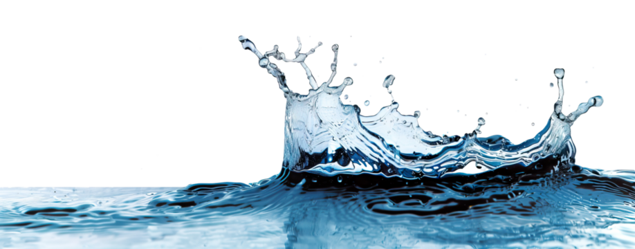 Water droplet splashing on the surface, dynamic motion isolated PNG cutout, transparent background