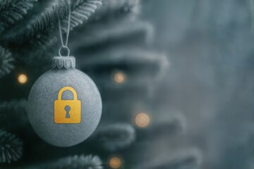 Christmas Ball with Gold Lock Icon on Frosted Tree