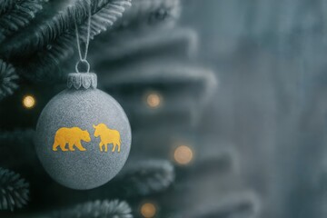Minimalist Christmas Ball with Gold Bull and Bear Icons