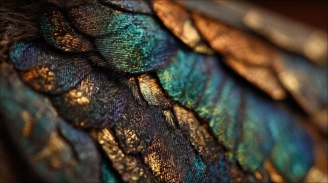 Close up textured iridescent feather detail - Powered by Adobe