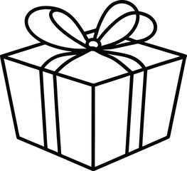 Simple line art gift box with a ribbon bow present isolated on transparent background