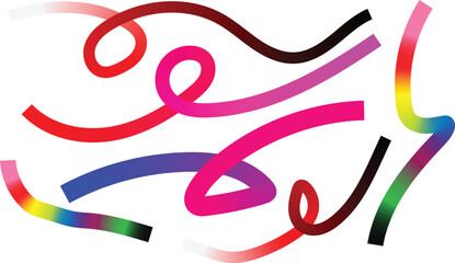 Swirl Color Gradient Lines. Vector Abstract Seamless Rainbow Ribbons. 3D Curve Swirl Strokes. Flowing Lines Graphic Design.