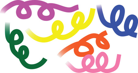 Color Wave Line Shapes Abstract Pattern. Wavy Organic Spiral Ribbons. Doodle Swirl Color Lines Set